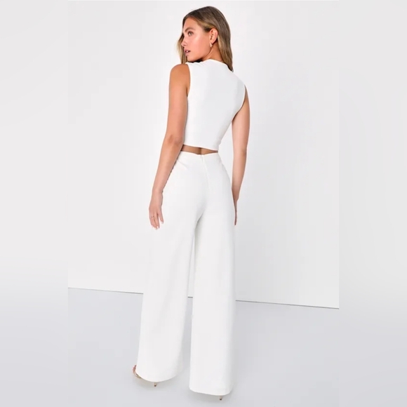 ❤️ NWT! LULUS ENTICING ENDEAVORS HIGH RISE WIDE LEG STRETCH CREPE PANTS, SMALL - Picture 3 of 11